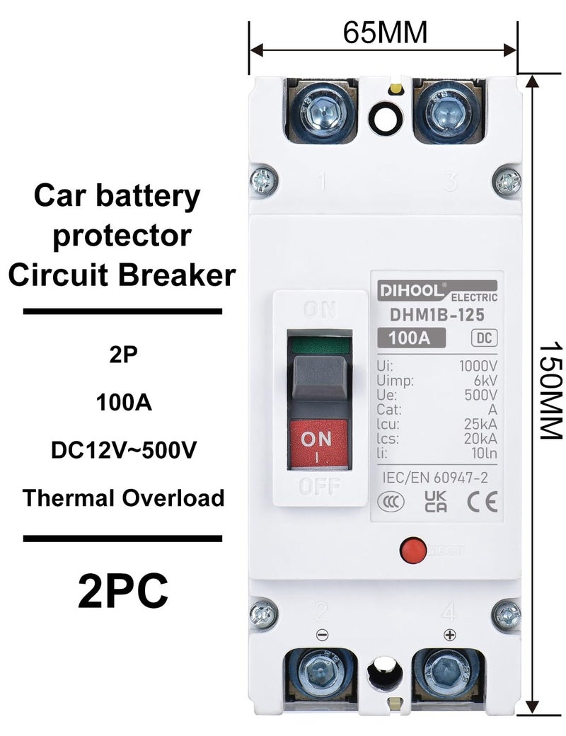 DIHOOL Main 100 Amp DC Circuit Breaker, 500V Battery Disconnect Switch, Master Switch for Boat Trolling Motor Marine ATV Trailer - Image 4